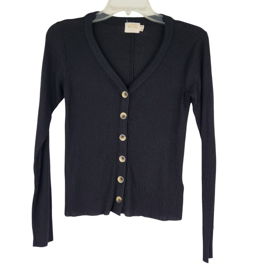 Nation LTD Black Ribed Long Sleeve Button Down Blouse Women's Small Academia